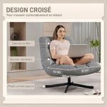 Fauteuil salon sans accoudoirs, chaise pivotante en tissu chenille, assise large, 75 x 95 x 90 cm, gris