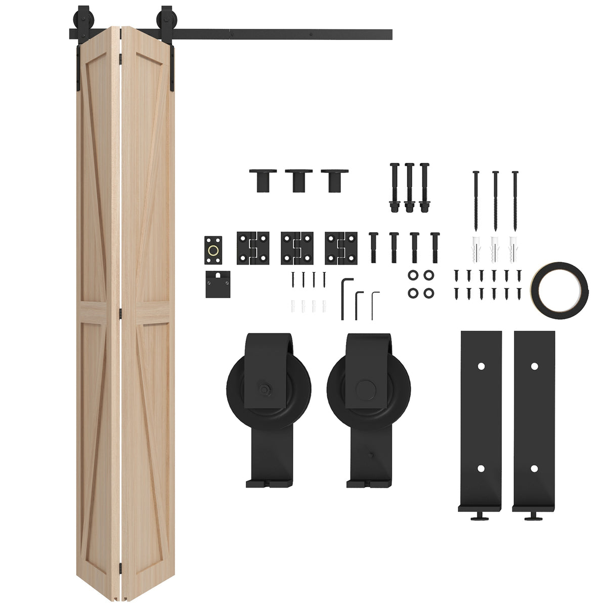 Kit de herrajes para puerta corredera plegable de 122 cm, rieles de acero para puerta de granero para 2 puertas
