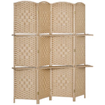 Paravent séparateur de pièce 4 panneaux 160 x170 cm avec 2 étagères, pliable, en bois
