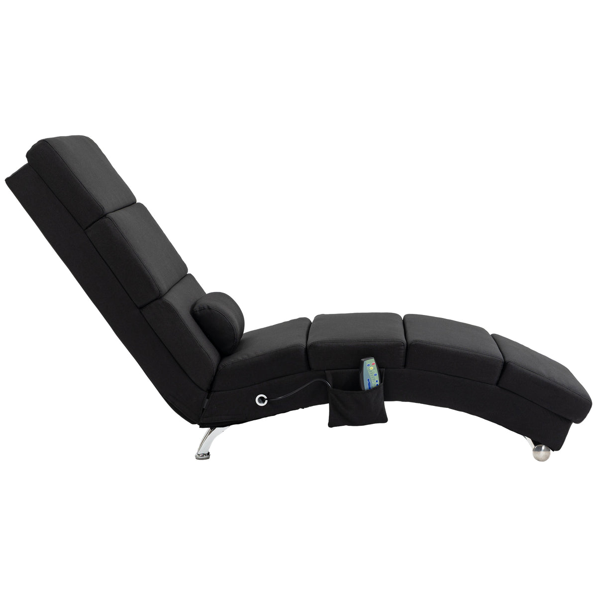 Fauteuil relax chaise longue de relaxation ergonomique, massant et chauffant avec télécommande 56 x 168 x 84 cm noir