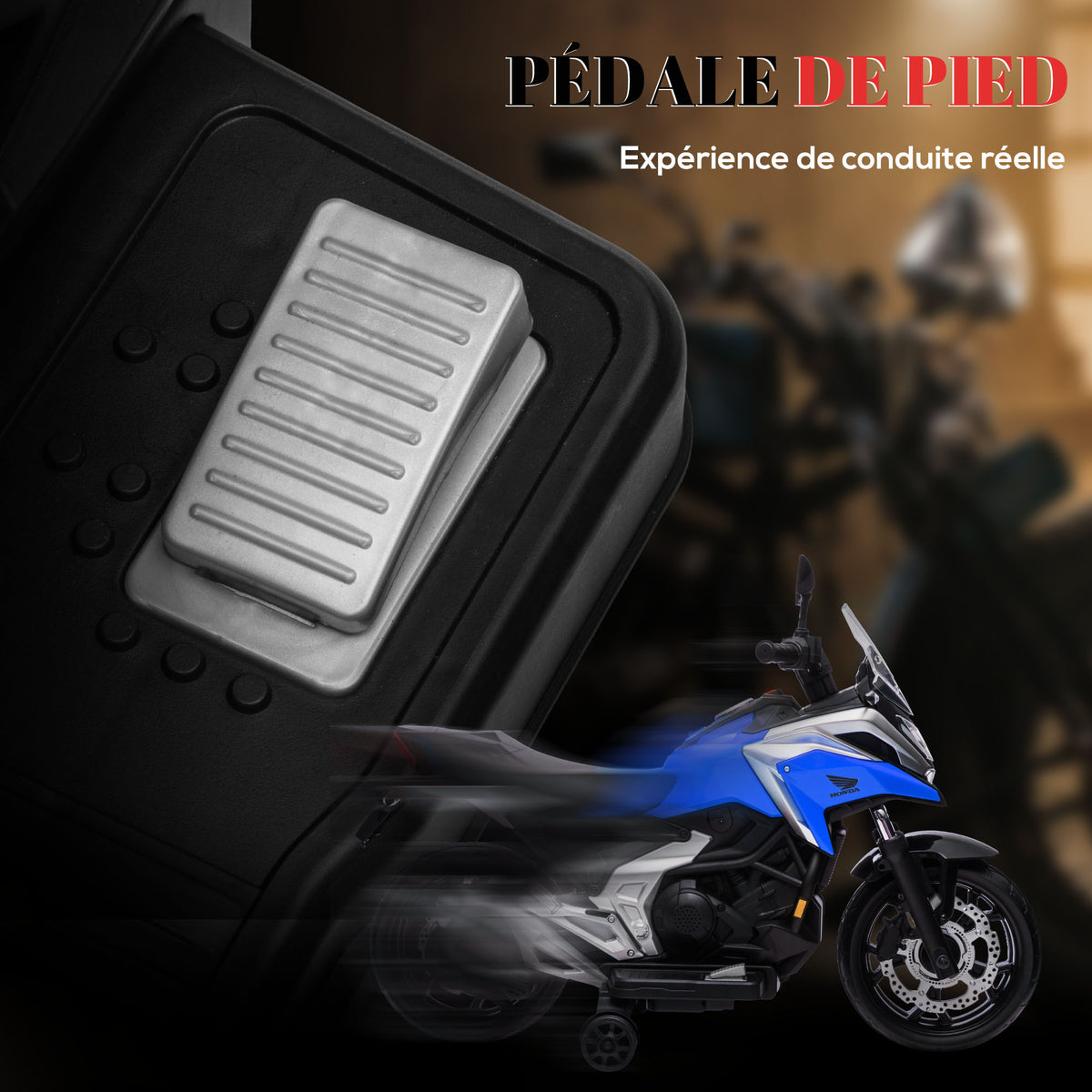 Moto électrique pour enfants moto porteur Honda pour enfants 3 à 6 ans avec musique, phares bleu