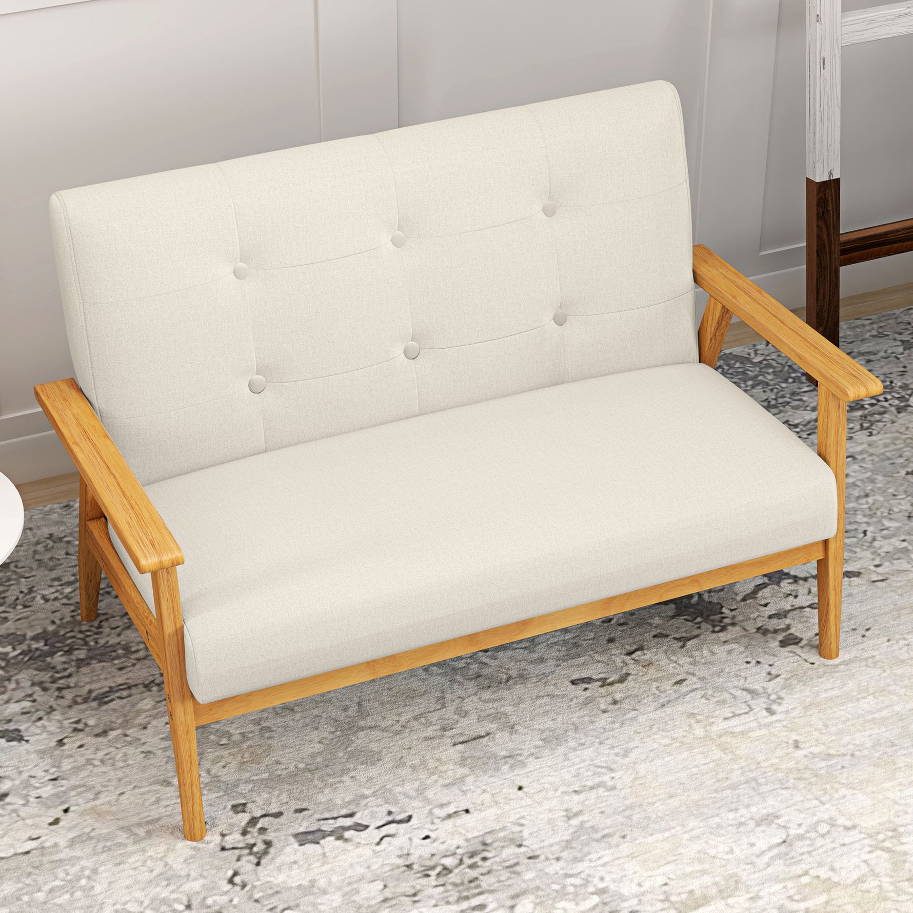 Canapé 2 places 115 cm canapé scandinave avec dossier capitonné, assise rembourrée et accoudoirs, beige