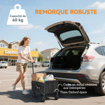 Carro de jardín carro de transporte con ruedas con mango ajustable, con bolsas de transporte 64 x 40 x 60-84 cm negro