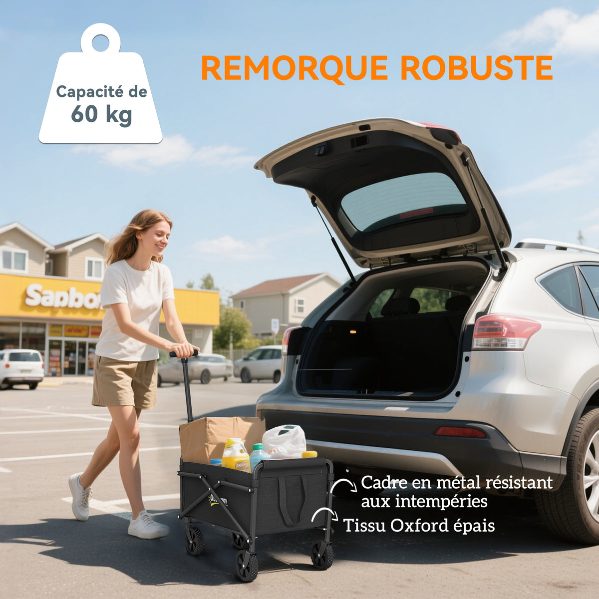 Carro de jardín carro de transporte con ruedas con mango ajustable, con bolsas de transporte 64 x 40 x 60-84 cm negro