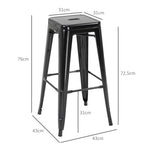 Lot de 4 tabourets de Bar Empilable Chaise de Bar Industriel avec Repose-Pied Hauteur d'Assise 76 cm, cadre en métal, style rétro, pour salle à manger, balcon, bistrot ou bar, Noir