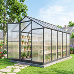 Serre de jardin en aluminium polycarbonate, serre avec fenêtres supérieures réglables 303x183x195cm transparent