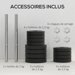 Ensemble d'haltères courtes total 25 kg dumbbell paires poids réglable - barres incluses acier polyuréthane noir