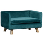 Canapé chien lit pour chien design scandinave coussin moelleux pieds bois massif dim. 64 x 45 x 36 cm velours bleu canard
