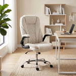 Fauteuil de bureau, chaise bureau ergonomique, hauteur réglable, accoudoirs relevables, 70 x 70 x 114-122 cm, beige