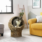 Panier lit surélevé pour chat, niche grotte cosy grand confort, dim. 40L x 37l x 51H cm coussin moelleux beige inclus