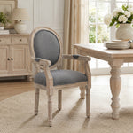 Chaise de Salle à Manger Chaise de Salon médaillon Style Louis XVI Bois Massif patiné sculpté Tissu Lin Gris