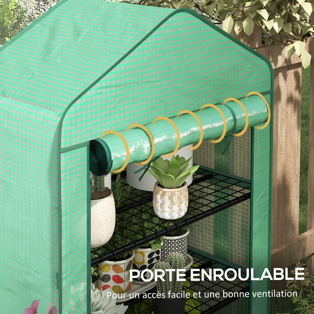 Serre de Jardin Balcon étagère Serre 4 Niveaux 90L x 49l x 160H cm Acier galvanisé bâche Amovible PE Haute densité Vert