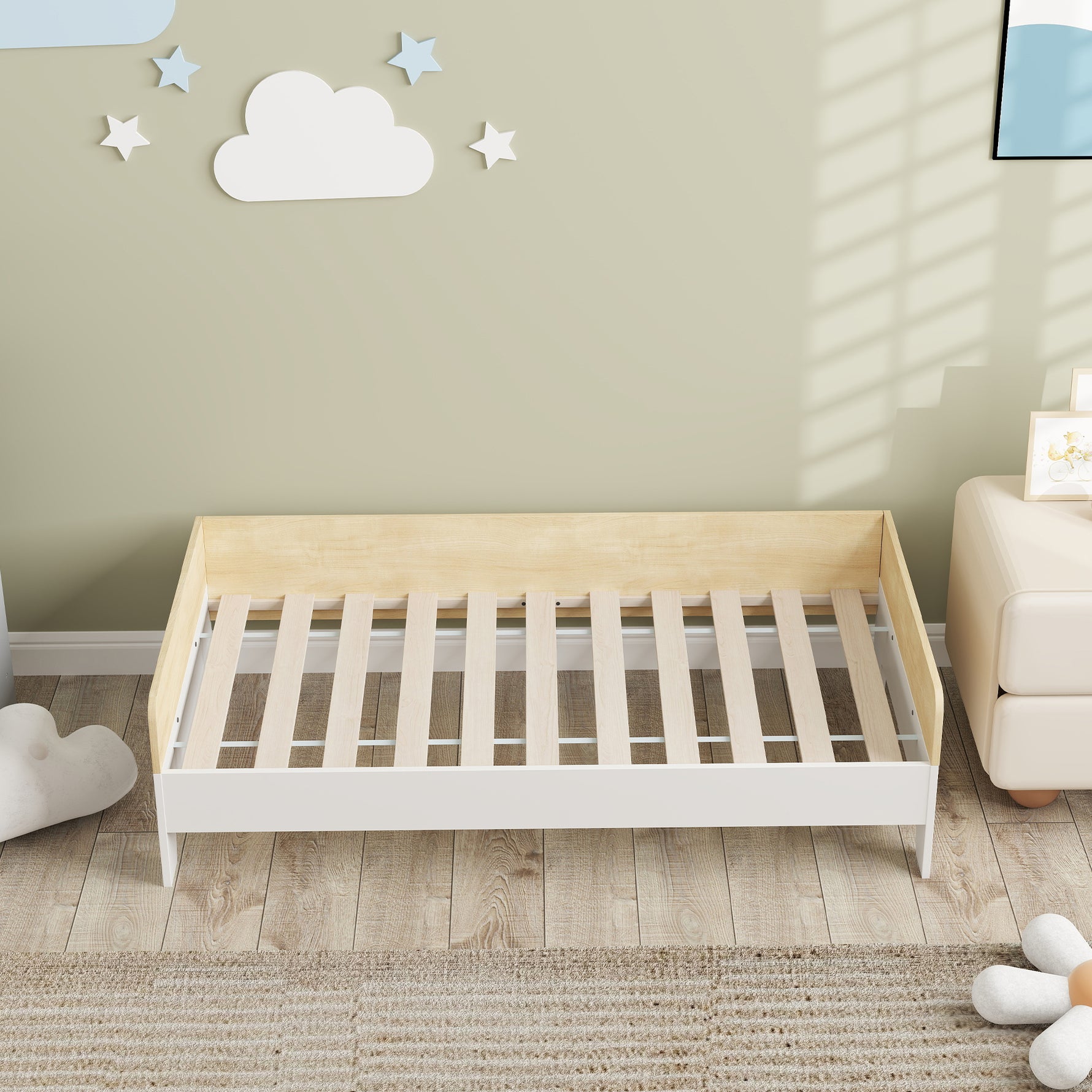 Lit enfant lit avec sommier à lattes avec panneaux latéraux élevés conception basse en bois 143,5 x 74 x 40 cm blanc