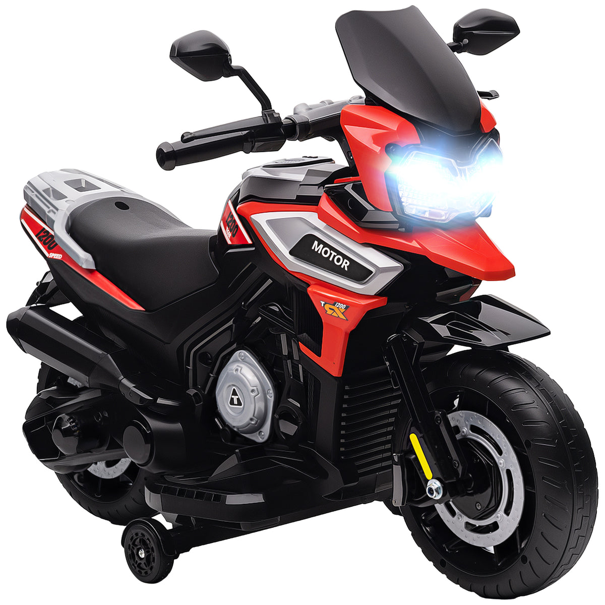Moto Électrique Enfants 6 V, Voiture Électrique Enfants avec Roues d'Entraînement, Musique, Effets Lumineux, Rouge