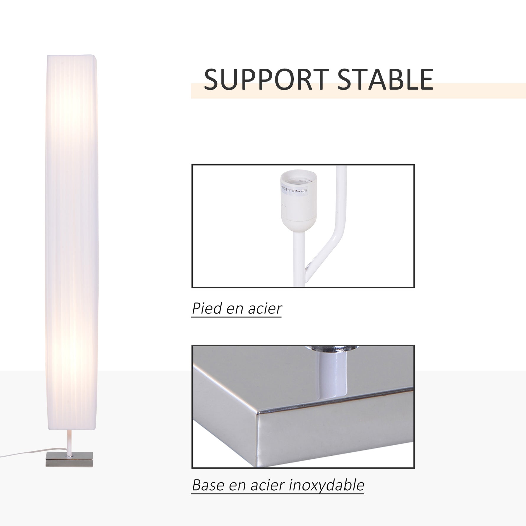 Lampadaire Lampe sur Pied de Salon Style Moderne Lampadaire sur Pied avec Interrupteur Acier Blanc