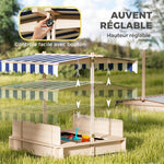 Bac à sable carré en bois pour enfants dim. 106L x 106l cm avec bancs et couvercle - auvent réglable