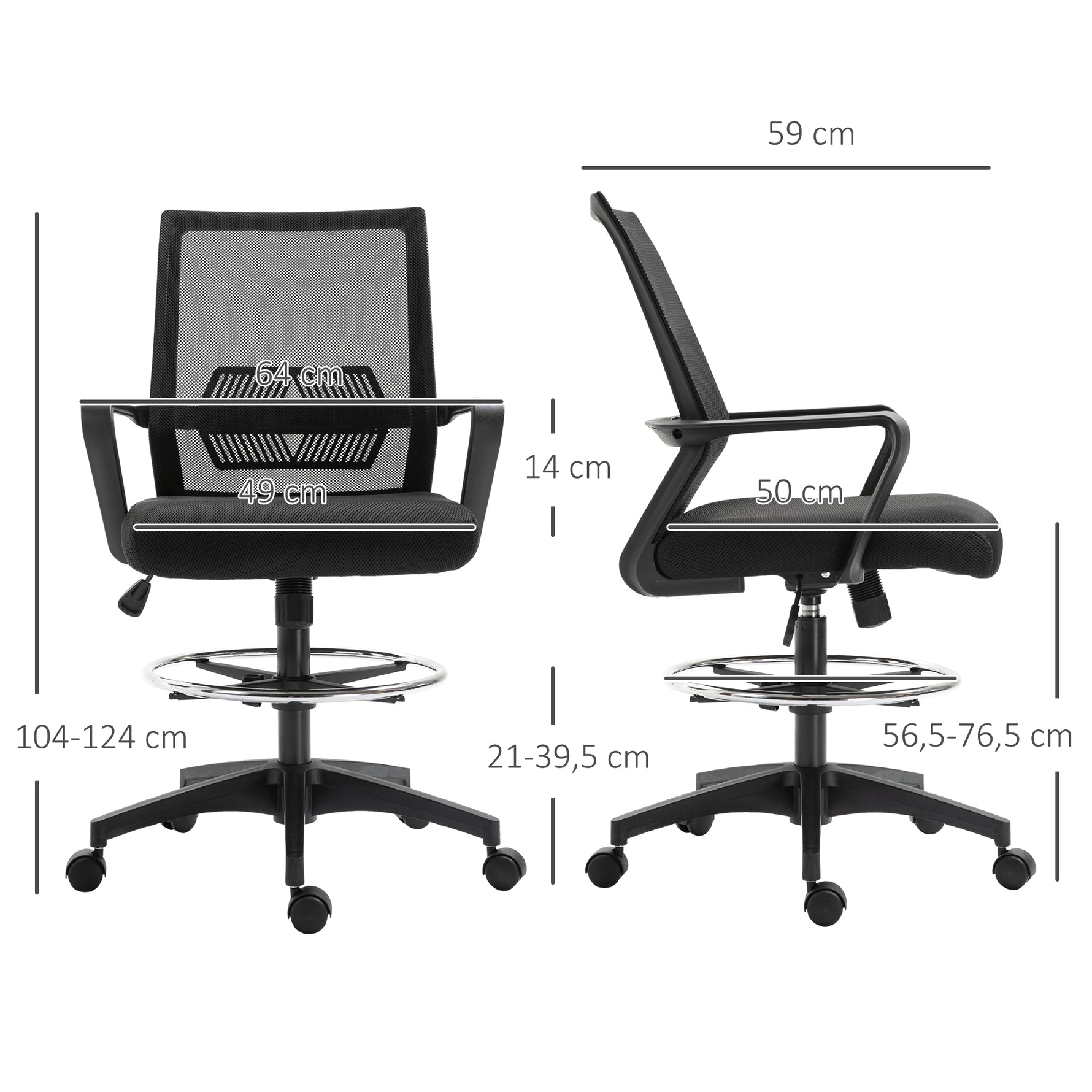 Lot de b2 fauteuils de bureau chaise de bureau assise haute réglable dim. 64L x 59l x 104-124H cm