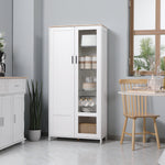 Buffet de cuisine armoire de cuisine meuble vitrine 7 étagères dont 3 étagères en verre 76 x 36 x 160 cm blanc