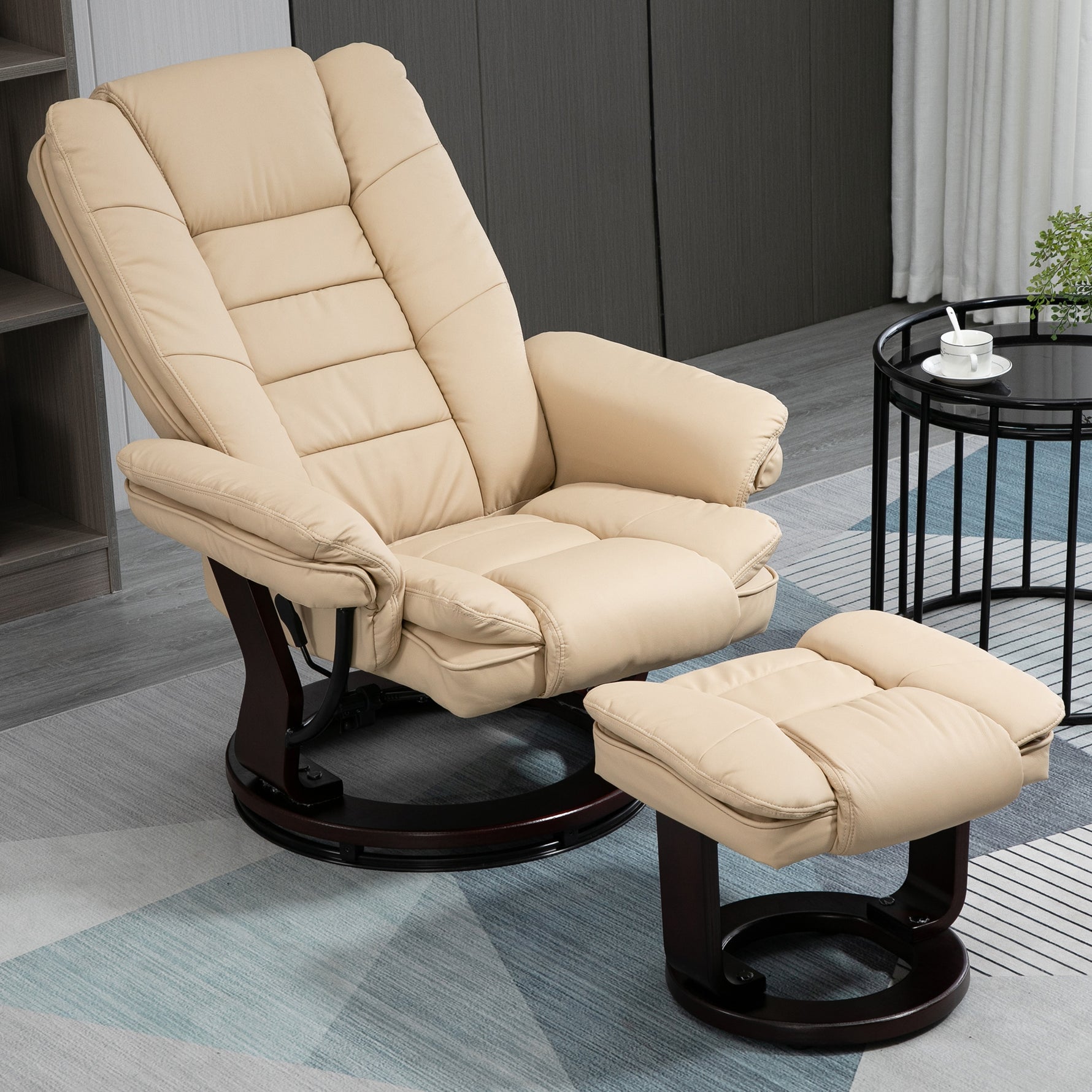 Fauteuil relax inclinable 135° grand confort pivotant 360° avec repose-pieds revêtement PU beige