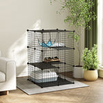 Gabbia per gatti da interno Recinto per gatti modulabile 3 porte Amaca Scaletta per piccoli animali domestici 70x70x105cm Nero