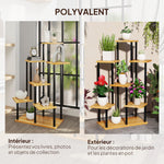 Support à plantes à 7 niveaux pour intérieur et extérieur, étagère plante en acier et bois, bois naturel