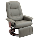 Fauteuil relax inclinable repose-pieds réglable pivotant 360° piètement bois revêtement PU respirant et doux gris