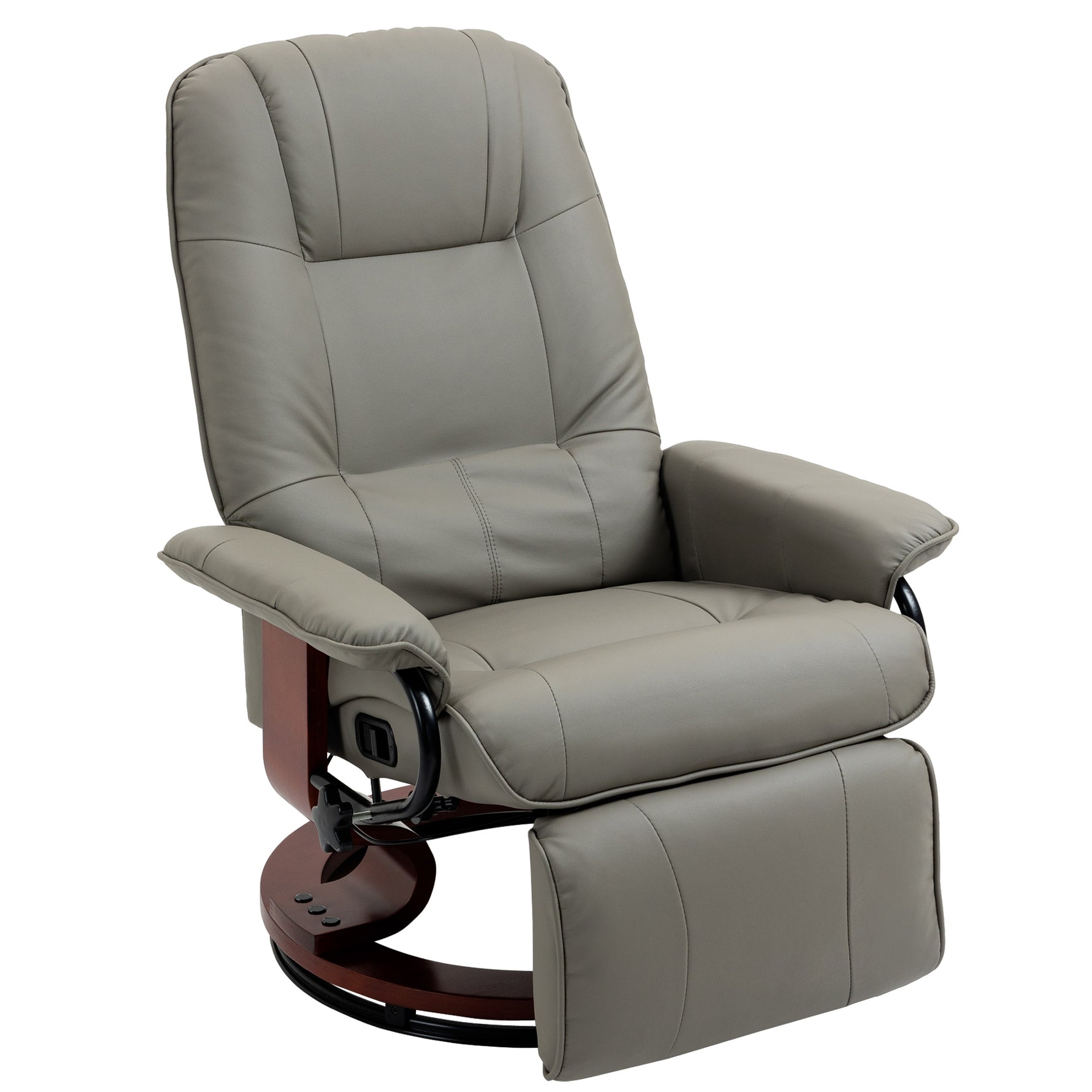Fauteuil relax inclinable repose-pieds réglable pivotant 360° piètement bois revêtement PU respirant et doux gris
