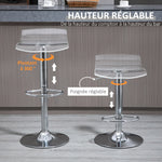 Lot de 2 tabourets de bar design contemporain assise acrylique et piètement métal - pivotant 360° - hauteur réglable avec repose-pieds - transparent
