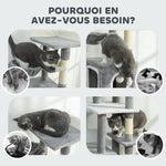 Arbre à chat tour de jeux pour chats centre d'activités 2 niches plateformes hamac échelle et 4 pompons 165 cm gris