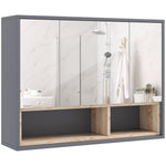Meuble salle de bain avec miroir, armoire toilettes murale avec placards à 3 portes et 8 compartiments, gris