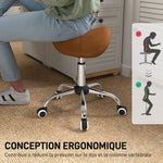 Tabouret à roulettes, chaise de travail avec hauteur réglable 49-61 cm et selle ergonomique, 52x53x49-61cm, marron