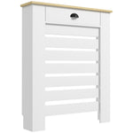 Couvercle de radiateur cache radiateur grille à lattes horizontales avec 2 tiroirs en bois 78l x 19P x 95,5H cm blanc