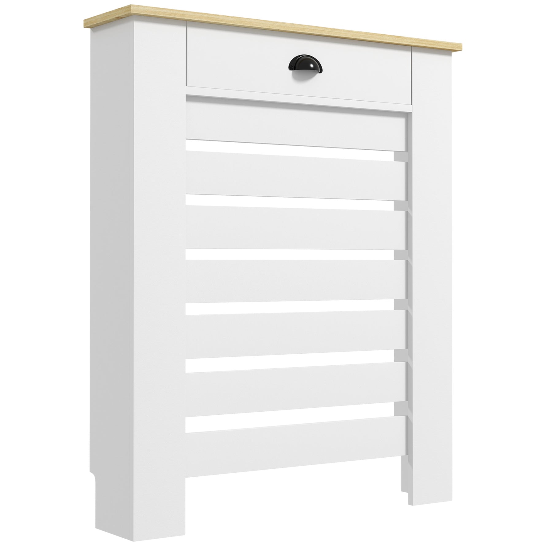 Couvercle de radiateur cache radiateur grille à lattes horizontales avec 2 tiroirs en bois 78l x 19P x 95,5H cm blanc