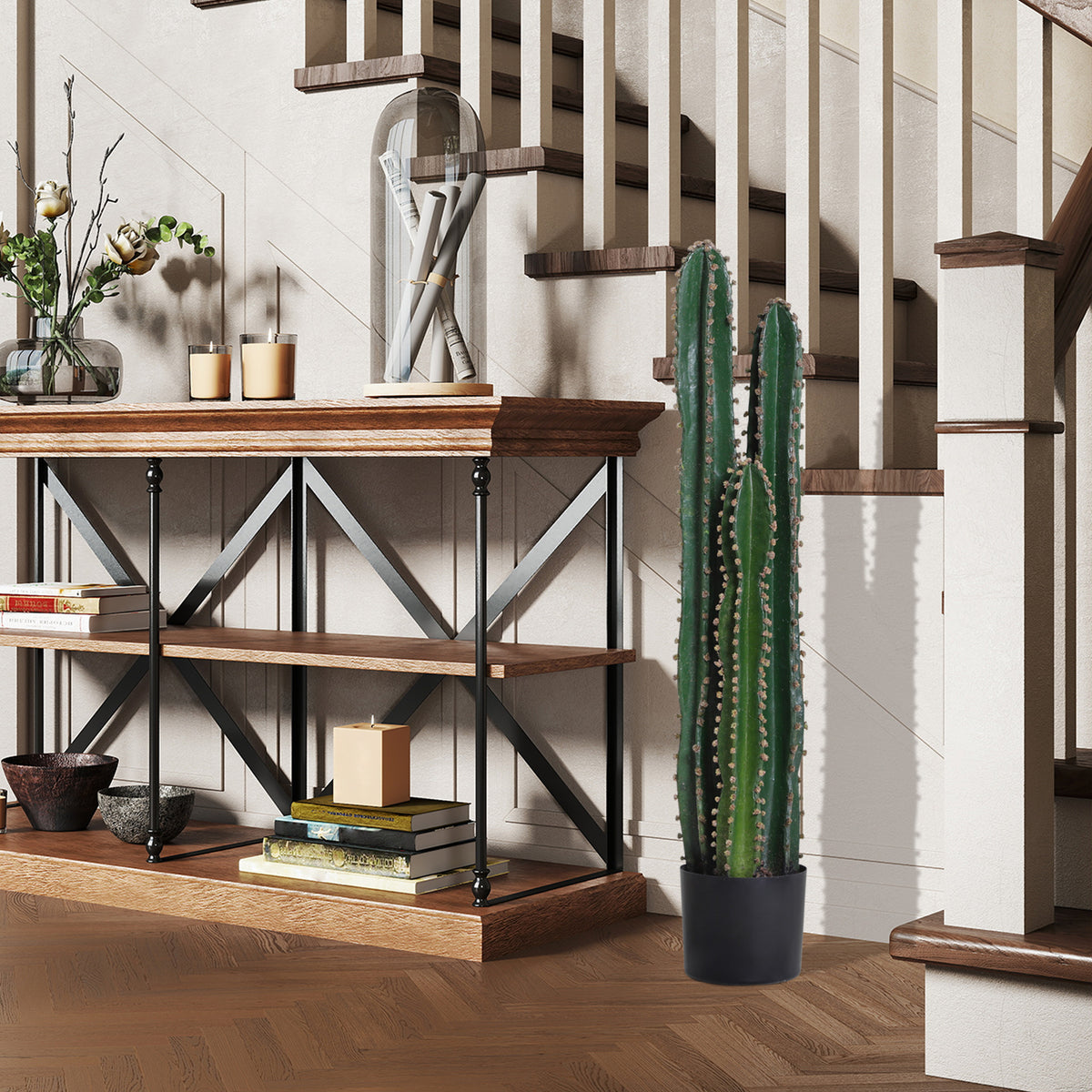 Cactus artificiel grand réalisme plante artificielle grande taille dim. Ø 17 x 98H cm vert