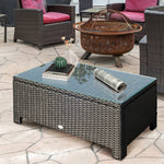 Table Basse de Jardin Plateau Verre trempé 5 mm rotin tressé 85 x 50 x 39cm Max. 50 kg Noir