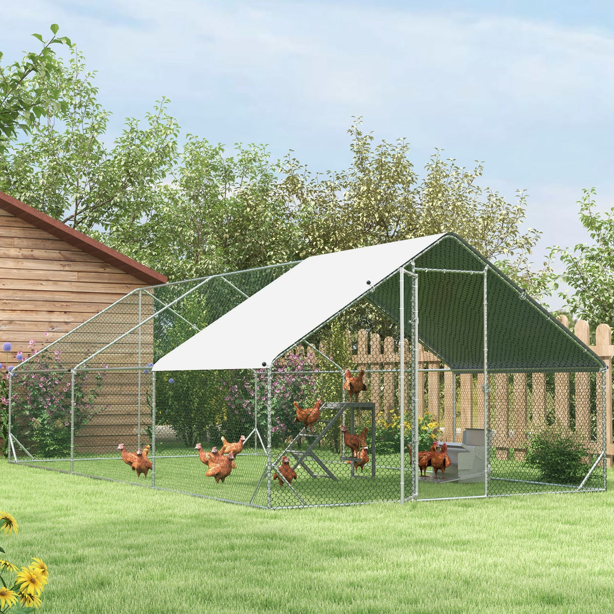 Enclos poulailler chenil volière extérieur 18 m² - Parc grillagé dim. 6L x 3l x 2H m Acier galvanisé