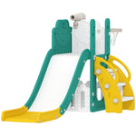 Toboggan pour tout-petits 5 en 1 toboggan autoportant pour enfant avec panier de basket, télescope, 178x70x86cm, jaune
