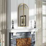 Miroir mural arc 30 x 120 cm, grand miroir décoratif avec cadre métallique, pour salon, chambre, couloir, ton doré