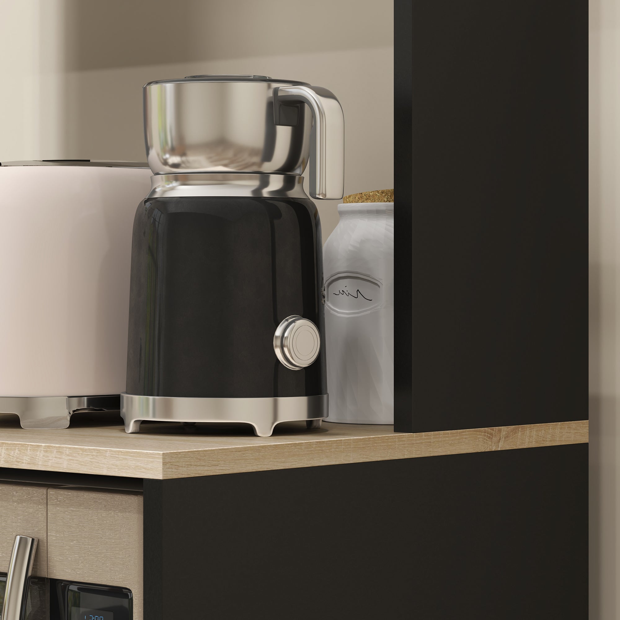 Mueble para microondas, aparador de cocina con armario, cajón y estante superior, 60 x 40 x 131 cm, roble y negro