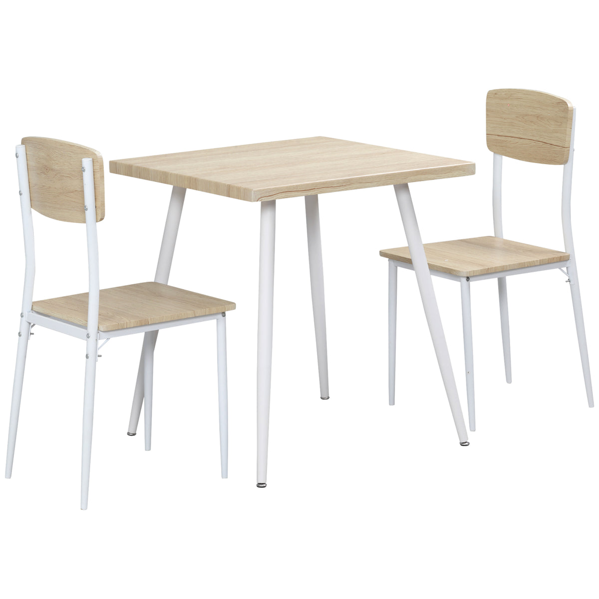 Ensemble table à manger carrée 3 pièces avec 2 chaises cuisine salle à manger plateau MDF châssis métal blanc