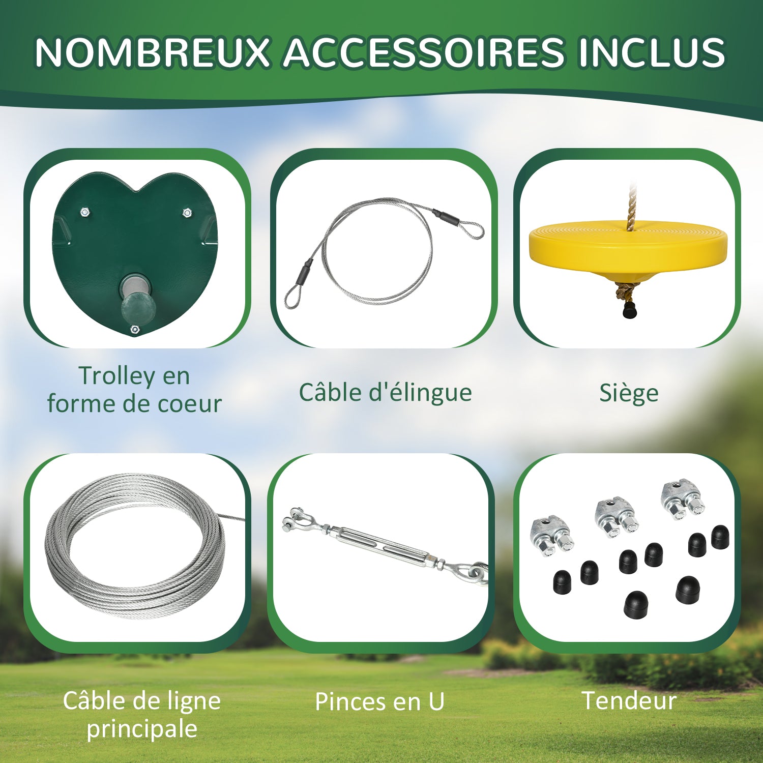 Kits de tyroliennes pour enfants 6-10 ans poignée antidérapante corde réglable dispositif de protection d'arbre