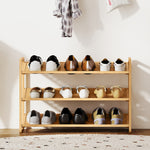 Étagère à chaussures en bambou à 3 niveaux, porte-chaussures capacité 12 paires, 76x33x50,8cm, bois naturel
