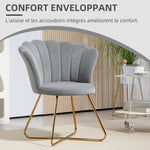 Fauteuil coquillage chaise coiffeuse fauteuil en velours fauteuil de salon avec pieds en acier 69 x 64 x 80 cm gris