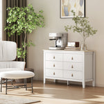 Commode 6 tiroirs meuble de rangement style contemporain avec poignées en polyuréthane, 120 x 40 x 78 cm, blanc