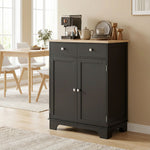 Meuble de rangement buffet salon avec placards, 2 tiroirs et étagères réglables, 68x40,3x85cm, noir et bois naturel