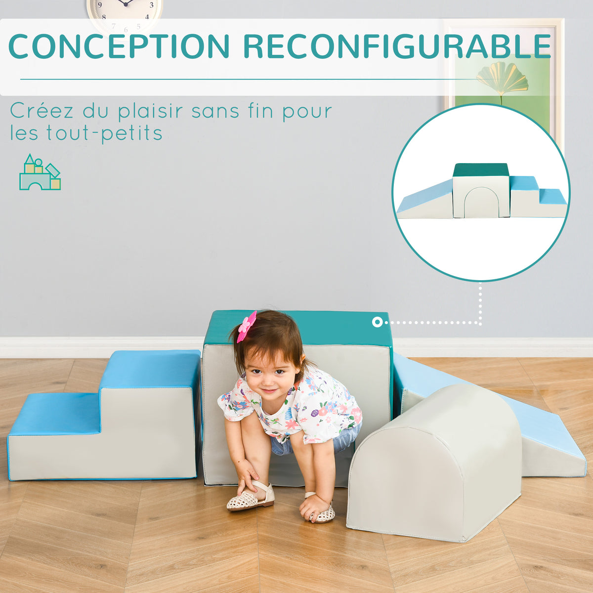 4PCS Module motricité bébé parcours motricité bébé en mousse EPE pour enfants d'âge préscolaire, multicolore