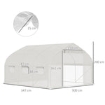 Serre de jardin tunnel 10,4 m² serre de jardin anti-UV porte zippée enroulable fenêtres maille 350 x 300 x 200 cm blanc