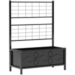 Jardinière surélevée pour le jardin avec treillis, acier galvanisée avec motif en losange, 90 x 40 x 120 cm, noir-0