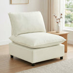 Fauteuil de salon, canapé 1 place moderne sans accoudoirs avec assise large, coussins épais, 146x85x78cm, crème