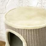 Tonneau à gratter pour chat arbre à chat sisal naturel et herbiers marins recouvert de peluche 35,5x35,5x49cm kaki café